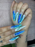 Blue French Tip Bloom Nails With Gems💎